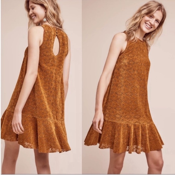 Anthropologie Dresses & Skirts - NWOT Anthropologie Maeve Faux Suede Lace Drop Waist Dress In Brown Size 6